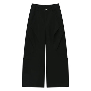 Men's Trousers Solid Color Niche Design Pleated Splice Loose Trend Male Casual Baggy Pant Wide Leg High Street